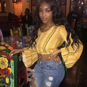 Stripped Flared Sleeves Crop Top